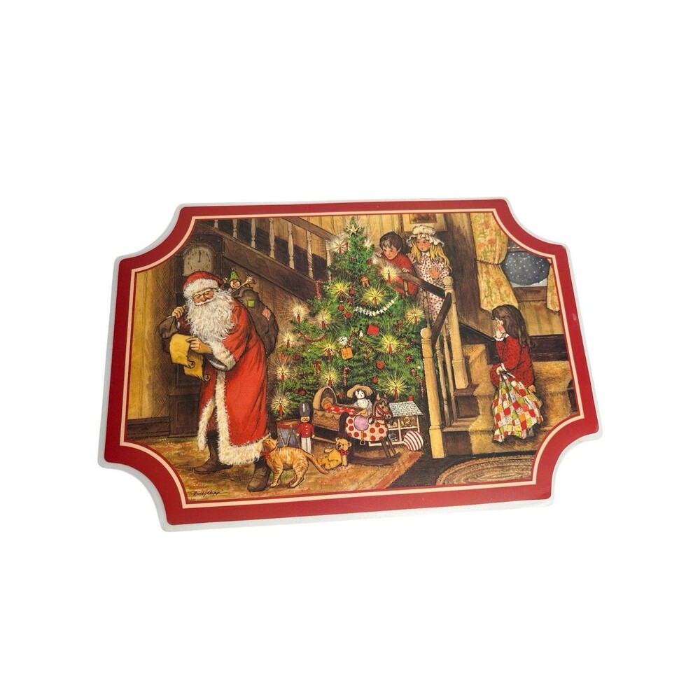 VTG Christmas Placemats Santa Children Set Of 4 17x12” Double Sided Design Vinyl